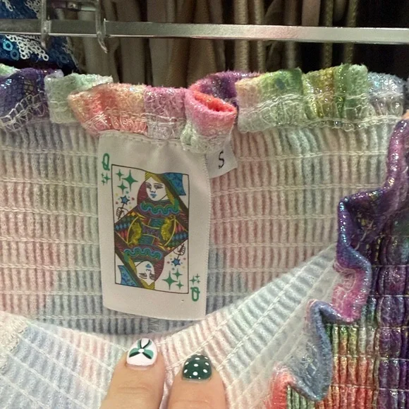 QUEEN OF SPARKLES Multicolor Tie-Dye Smocked Mini Skirt with Shimmer - Picture 2 of 3